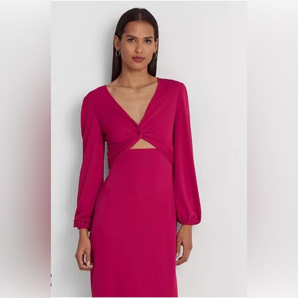 NWT Lauren Ralph Lauren Twist Front Jersey Cutout Dress Size 14 Plus Size Sexy - Picture 3 of 16
